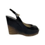 Jimmy Choo Black Patent Leather Prova Cork Wedge Slingback Sandals Size 37.5 - Image 3