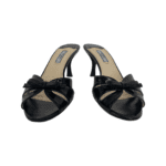 Prada Black Patent Leather Bow Slide Sandals Size 37.5 - Image 2