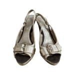 Burberry Gold Metallic Leather Studded Buckle Detail Clogs Sandals Size  38 - Image 5