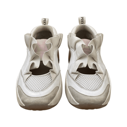 Emilio Pucci White Leather Jungle Joy Ruffled Sneakers Size 39