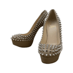 Christian Louboutin Beige Leather Alti Spikes Platform Pumps Size 37 - Image 2