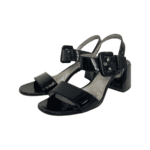 Prada Black Patent Leather Block Heel Ankle Strap Sandals Size 39