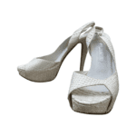 Gina White Python Leather Peep Toe Platform Slingback Sandals Size 40 - Image 2