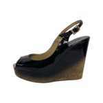 Jimmy Choo Black Patent Leather Prova Cork Wedge Slingback Sandals Size 37.5 - Image 4