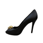 Alexander McQueen Black Leather Skull Embellished Peep Toe Pumps Size 37 - Image 4