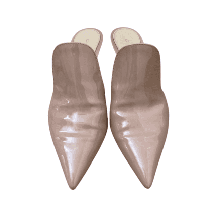 Gianvito Rossi Nude Patent Leather High Vamp Pointed Toe Mules Size 39.5