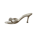 Brian Atwood Metallic Silver Satin Crystal Embellished Mules Size 39.5 - Image 5