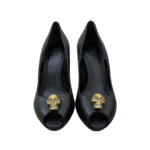 Alexander McQueen Black Leather Skull Embellished Peep Toe Pumps Size 37
