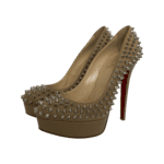 Christian Louboutin Beige Leather Alti Spikes Platform Pumps Size 37 - Image 8