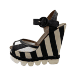 Dolce & Gabbana Monochrome Leather and Lizard Embossed Leather Ankle Strap Platform Wedge Sandals Size 37 - Image 6