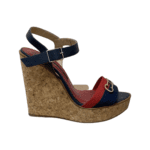 Carolina Herrera Blue/Red Fabric Platform Wedge Size 39 - Image 6