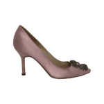 Manolo Blahnik Pink Satin Hangisi Crystal Embellished Pointed Toe Pumps Size 37 - Image 5
