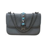 Valentino Grey Leather Medium Rockstud Glam Lock Flap Shoulder Bag