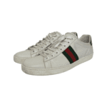 Gucci White Leather Embroidered Web Ace Low Top Sneakers Size 40.5