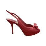 Dior Coral Red Cannage Leather Bow Slingback Peep Toe Platform Sandals Size 38 - Image 7