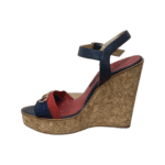 Carolina Herrera Blue/Red Fabric Platform Wedge Size 39 - Image 5