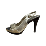 Burberry Gold Metallic Leather Studded Buckle Detail Clogs Sandals Size  38 - Image 4