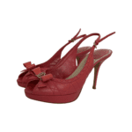 Dior Coral Red Cannage Leather Bow Slingback Peep Toe Platform Sandals Size 38 - Image 9