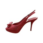 Dior Coral Red Cannage Leather Bow Slingback Peep Toe Platform Sandals Size 38 - Image 4
