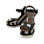 Dolce & Gabbana Monochrome Leather and Lizard Embossed Leather Ankle Strap Platform Wedge Sandals Size 37 - Image 2