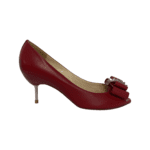 Christian Louboutin Red Leather Spiked Bow Embellished Peep Toe Pumps Size 37.5 - Image 5