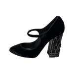 Dolce & Gabbana Black Velvet Embellished Heel Mary Jane Pumps Size 37 - Image 4