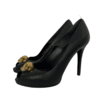 Alexander McQueen Black Leather Skull Embellished Peep Toe Pumps Size 37 - Image 9