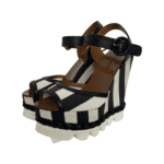Dolce & Gabbana Monochrome Leather and Lizard Embossed Leather Ankle Strap Platform Wedge Sandals Size 37 - Image 9