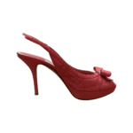 Dior Coral Red Cannage Leather Bow Slingback Peep Toe Platform Sandals Size 38 - Image 6