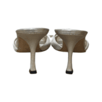 Brian Atwood Metallic Silver Satin Crystal Embellished Mules Size 39.5 - Image 3