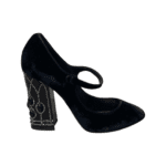 Dolce & Gabbana Black Velvet Embellished Heel Mary Jane Pumps Size 37 - Image 5
