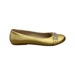 Moschino Gold Metallic Leather Logo Embellished Ballet Flats Size 38 - Image 5