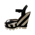 Dolce & Gabbana Monochrome Leather and Lizard Embossed Leather Ankle Strap Platform Wedge Sandals Size 37 - Image 4