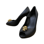 Alexander McQueen Black Leather Skull Embellished Peep Toe Pumps Size 37 - Image 2