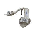Brian Atwood Metallic Silver Satin Crystal Embellished Mules Size 39.5 - Image 2