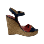 Carolina Herrera Blue/Red Fabric Platform Wedge Size 39 - Image 7