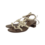 Tory Burch Beige Textured Leather Chandler Tumbler Sandals Size 40.5