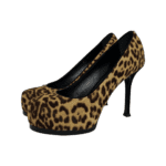 Saint Laurent Paris Black/Yellow Leopard Print Calf Hair Tribtoo Platform Pumps Size 36 - Image 9