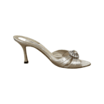 Brian Atwood Metallic Silver Satin Crystal Embellished Mules Size 39.5 - Image 8