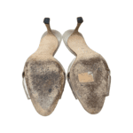 Brian Atwood Metallic Silver Satin Crystal Embellished Mules Size 39.5 - Image 4