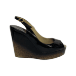 Jimmy Choo Black Patent Leather Prova Cork Wedge Slingback Sandals Size 37.5 - Image 5