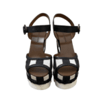 Dolce & Gabbana Monochrome Leather and Lizard Embossed Leather Ankle Strap Platform Wedge Sandals Size 37