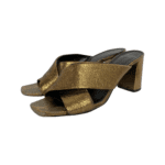 Saint Laurent Metallic Gold Leather Loulou Criss Cross Mules Size 40 - Image 6