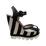 Dolce & Gabbana Monochrome Leather and Lizard Embossed Leather Ankle Strap Platform Wedge Sandals Size 37 - Image 5
