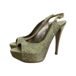 Gina Green Satin Crystal Embellished Peep Toe Slingback Sandals Size 39 - Image 9