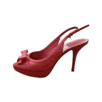 Dior Coral Red Cannage Leather Bow Slingback Peep Toe Platform Sandals Size 38 - Image 5