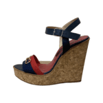 Carolina Herrera Blue/Red Fabric Platform Wedge Size 39 - Image 8