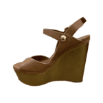 Louis Vuitton Tan Brown Leather Platform Wedge Sandals Size 37 - Image 4