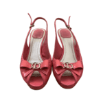Dior Coral Red Cannage Leather Bow Slingback Peep Toe Platform Sandals Size 38