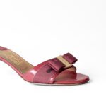 Salvatore Ferragamo Pink Patent Leather and Canvas Glory Bow Sandals Size 37 - Image 5